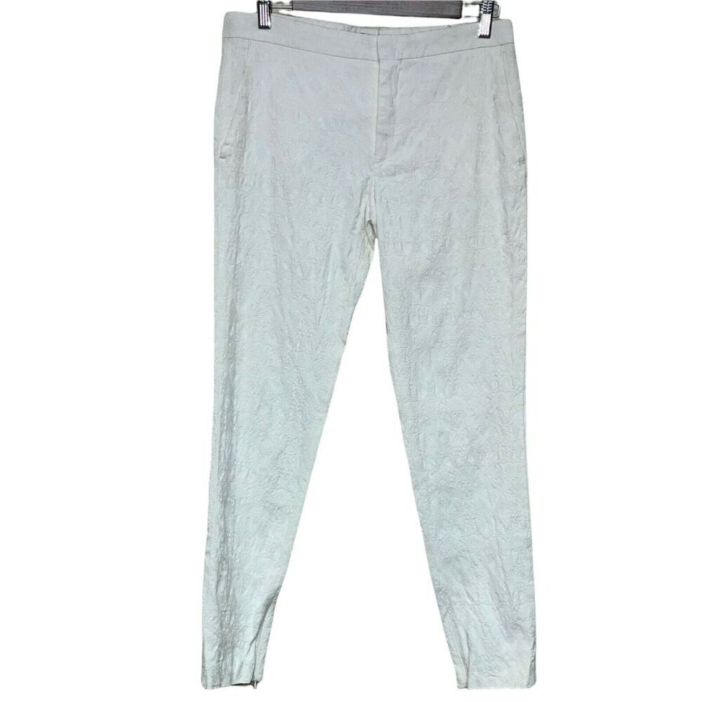 Zara White Textured Viscose Blend Chino Trouser Pant Women's Size Medium